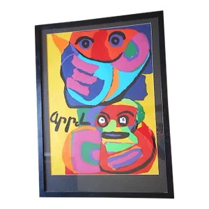 Karel Appel Vintage 1960's Mid Century Modern Signed, Framed Silkscreen Print