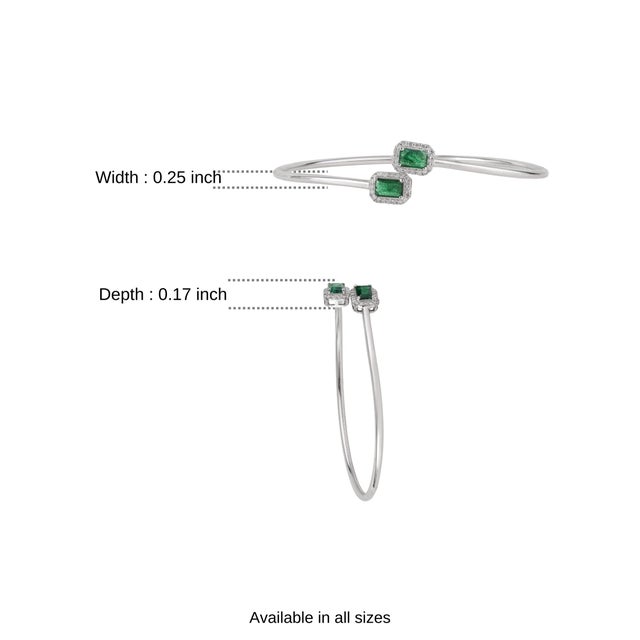 Modernist Emerald & Diamond Toi Et Moi Open Cuff Bangle, May Birthstone Gift For Sale - Image 9 of 12