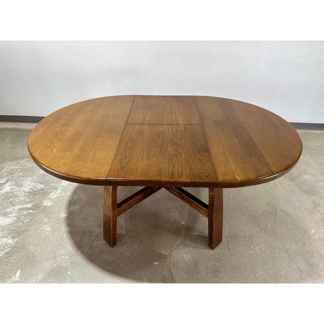 Vintage Oak Brutalist Dining Table circa 1970’s, in the style of Guillerme et Chambron, Maker Unknown. Purchased by...