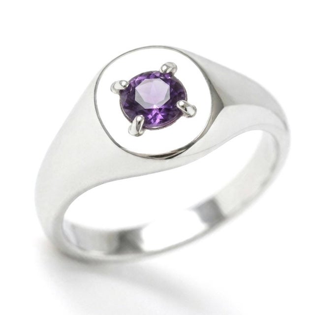 Contemporary Vintage Style Amethyst Signet Unisex Ring, Purple Gemstone Birthstone Ring Us 7 For Sale - Image 3 of 5