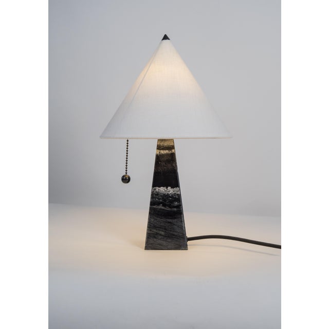 Contemporary style Table Lamp, Iron, Black oxidised and lacquered brass, Grenadilla Black Marble, Linen, D500xH1800mm,...