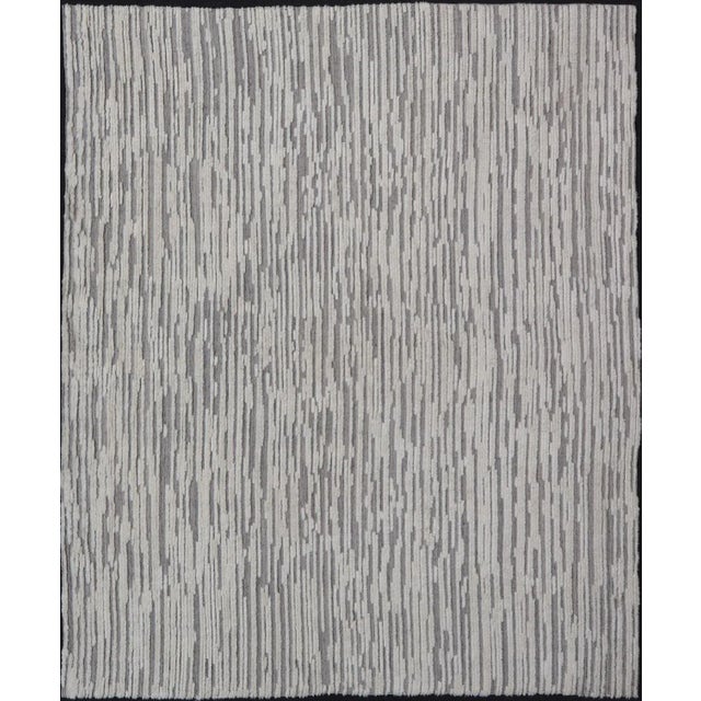 Large Modern Abstract Hi-Low Rug in Light Cream and Dark Gray For Sale - Image 11 of 11