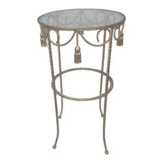 Mid Century Italian Regency Gilded Iron Rope &Tassel Round Side Table For Sale
