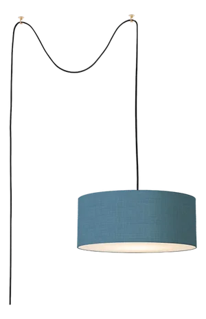 Stretch Swag Lamp, Turquoise Linen Shade, Satin Nickel, for Living Room or Bedroom