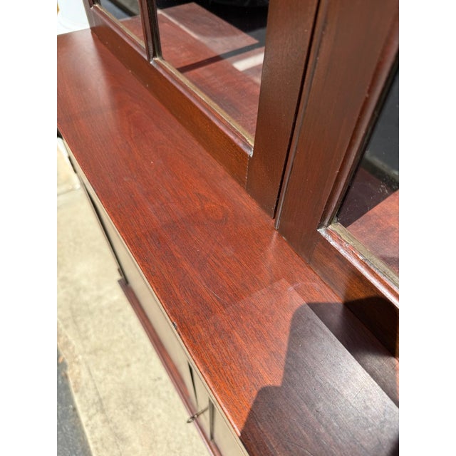 Vintage NC-Made Solid Mahogany Step Back Cupboard For Sale - Image 15 of 16