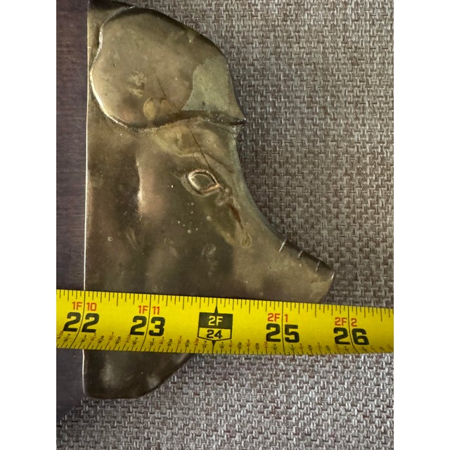 Vintage Mid-Century Walnut Carving Board With Solid Brass Pig Head Handles | Sculptural Charcuterie & Serving Board For Sale - Image 4 of 11