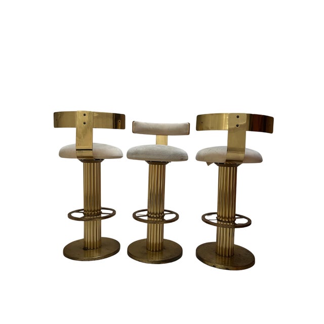 Modern 1980s Design for Leisure Cream Suede Bar Stool Set (3) For Sale - Image 3 of 3