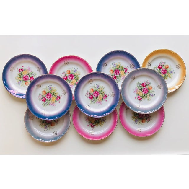 Ceramic Vintage Royal Crown Fine China Floral Mix Color Plates- Set of 10 For Sale - Image 7 of 7