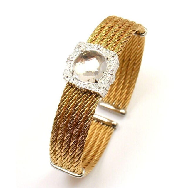 CHARRIOL 18K GOLD AND STEEL WIRE DIAMOND WHITE TOPAZ CELTIC BRACELET For Sale In Philadelphia - Image 6 of 11