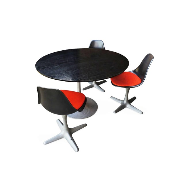 Black & Orange Circular Dining Table Set from Maurice Burke for Arkana Tulip, 1960s, Set of 4 For Sale - Image 10 of 10