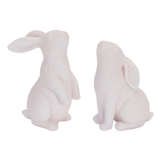 Blush Glitter Bunny Figurine (Set of 2) For Sale