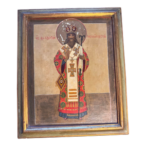 Antique 19c Hand-Painted Orthodox Icon of St. Theodosius of Chernigov