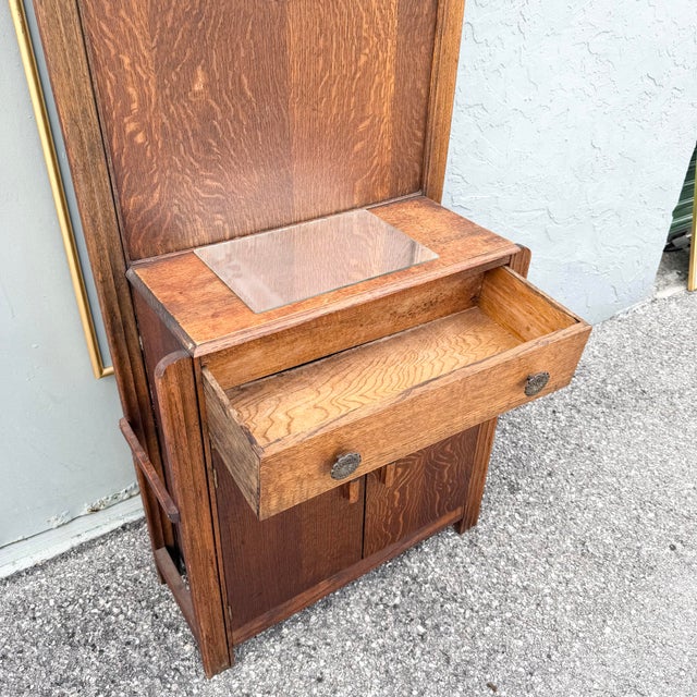 Antique Tiger Oak Hall Tree For Sale In West Palm - Image 6 of 12