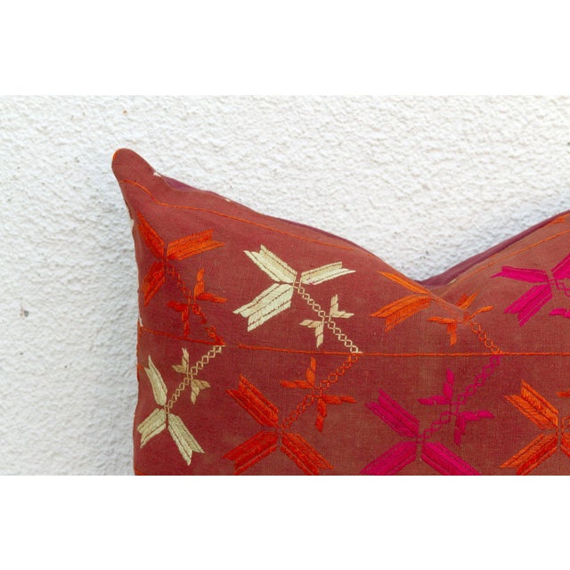Indian Embroidered Bloom, Antique Phulkari Pillow Cover For Sale - Image 3 of 7
