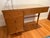 1950s Mid-Century Modern Wood Writing Desk With Custom Glass Top, Original Brass Hardware For Sale - Image 4 of 5