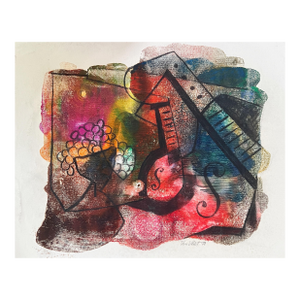 Vintage Musical Abstract Oil Painting on Paper, C1970s, Signed
