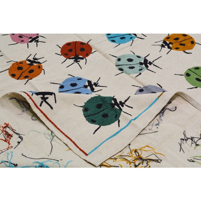 1990s Modern Afghan Style Hand Knotted Wool Rug, Ladybug Design 8'2"x11' For Sale - Image 5 of 6