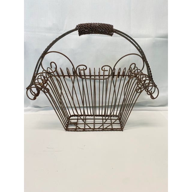 1950s Victorian Style Iron Wire Basket Planter – Decorative Wall Hanging Cachepot For Sale - Image 4 of 9