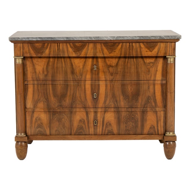 19th Century Italian Walnut Commode with Marble Top For Sale