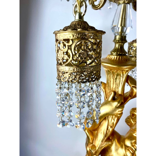 4 Foot Hollywood Regency Gold Leafed Cherub Light Fixture For Sale - Image 9 of 12
