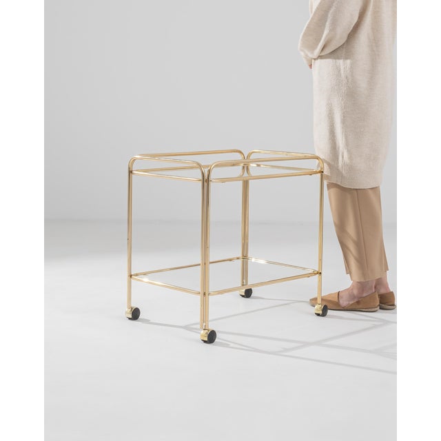 French Early 20th Century French Brass Bar Cart with Glass Top on Wheels For Sale - Image 3 of 18
