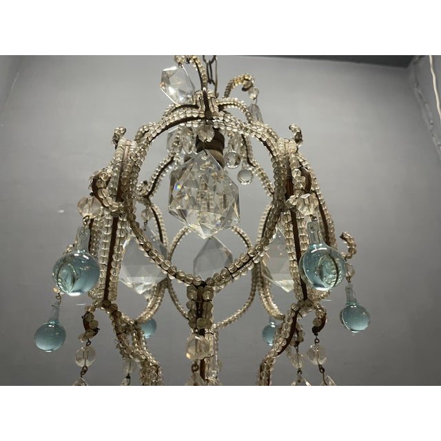 Crystal Beaded Light Pendant with Light Blue Murano Glass Tear Drops, 1960s For Sale - Image 8 of 13