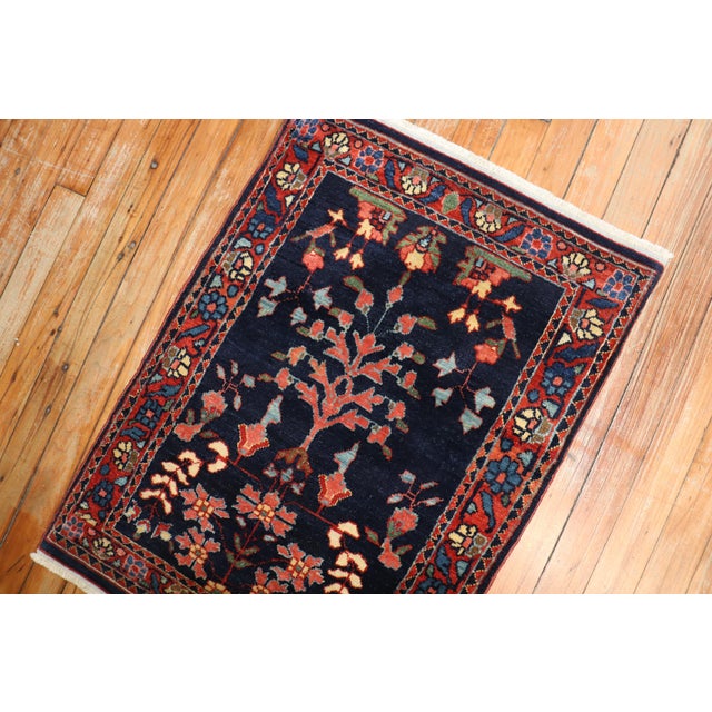 Red Early 20th Century Jewel Tone Navy Fine Sarouk Scatter Mini Rug For Sale - Image 8 of 18