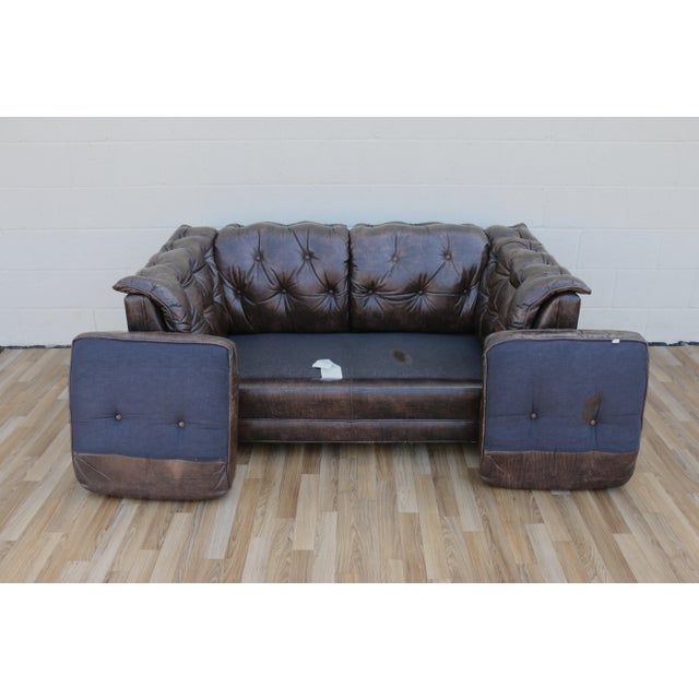 Vintage 1970s Leather Chesterfield Loveseat Sofa | Tufted Brown Leather Couch | Classic Club Style For Sale - Image 15 of 18