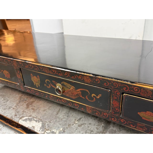 Chinoiserie Black Lacquer Console Table, Vintage For Sale - Image 10 of 12