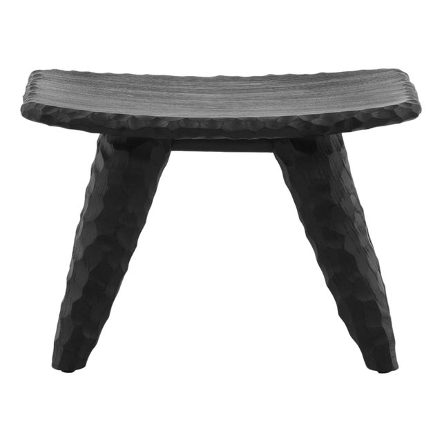 Modern Tribal Black Chiseled Leg Wood Low Stool For Sale