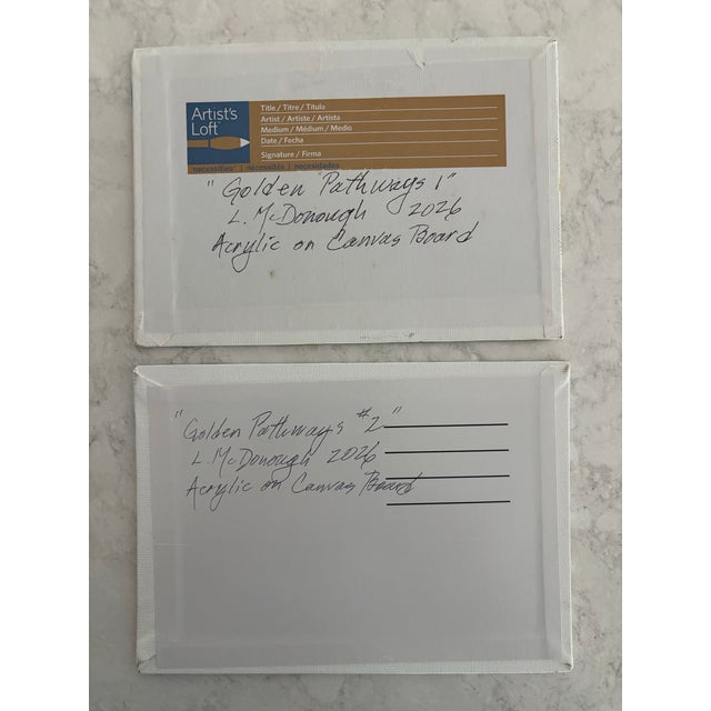 Textile “Golden Pathways” Original, Acrylic, Modern Impressionist Landscape Diptych by Linda McDonough For Sale - Image 7 of 10