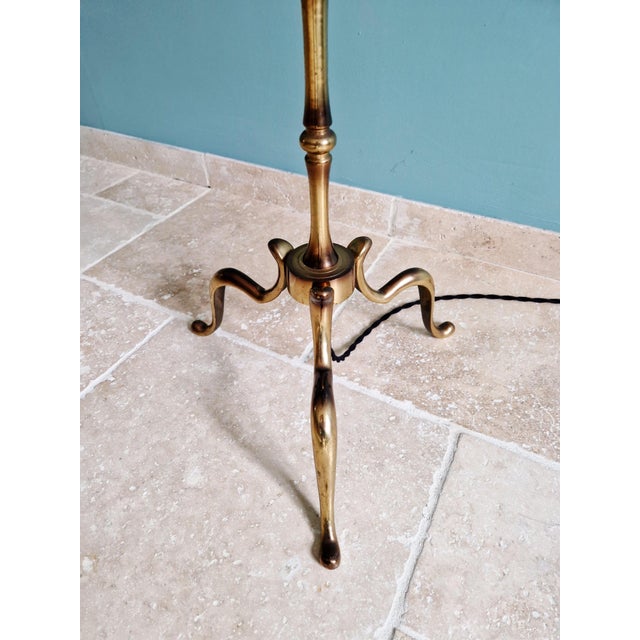 Mid-Century Modern Brass Floor Lamp with Rattan Lampshade, 1950s For Sale - Image 10 of 18