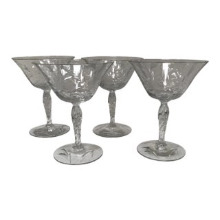 1940s Crystal Engraved Wine Glasses - Set of 4 For Sale
