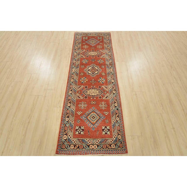 Farmhouse Kazak Runner 2’7” X 7’7” Red Wool Tribal Hand-Knotted Oriental Rug For Sale - Image 3 of 12