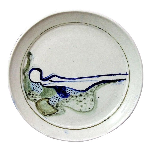 Modernist Signed Art Pottery Ceramic Plate For Sale