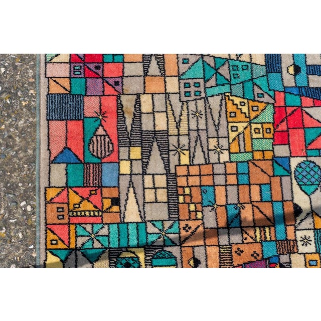 German Pop Art Blue and Green Wool Rug from Vorwerk, 1960s For Sale - Image 9 of 13