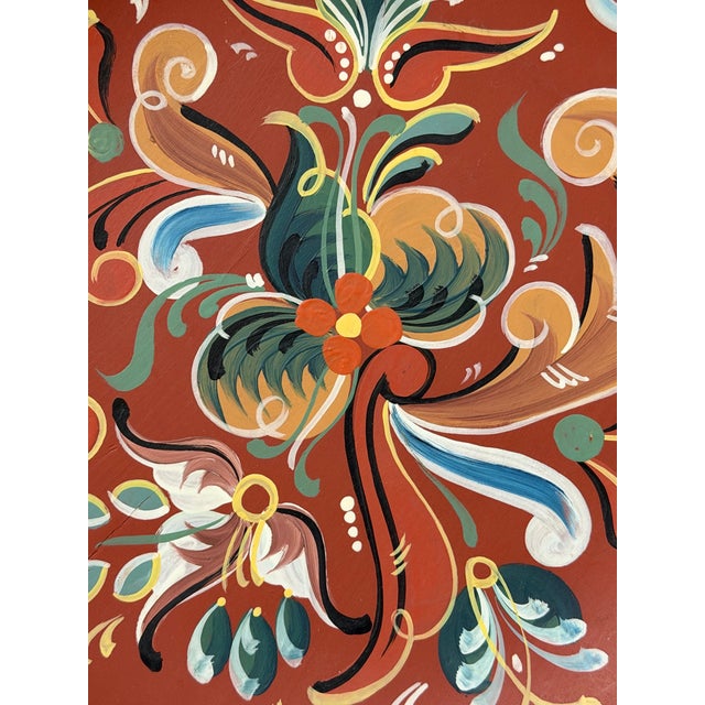 Vintage Norwegian Rosemaling Hand‑Painted Wooden Plate For Sale - Image 4 of 7