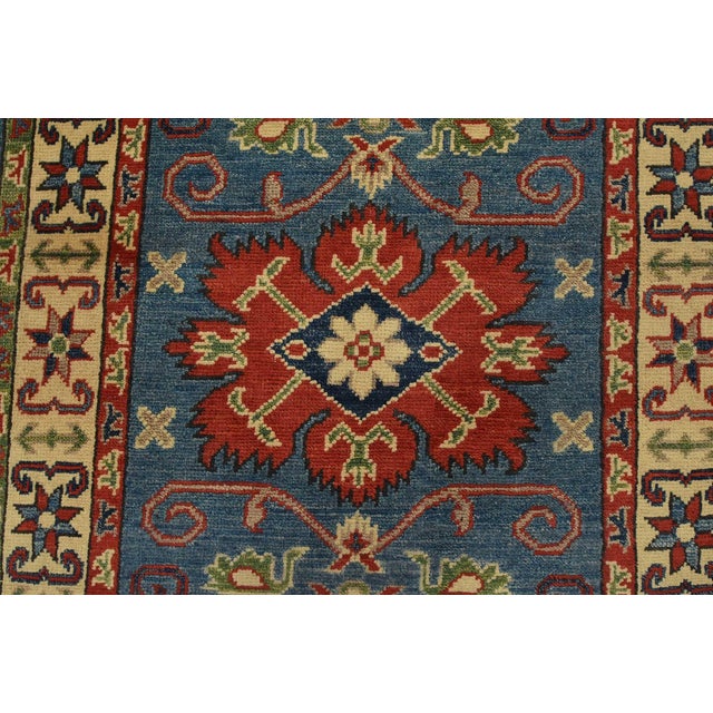 2020s Kazak Rug 2’9” X 4’2” Blue Wool Tribal Hand-Knotted Oriental Carpet For Sale - Image 5 of 10