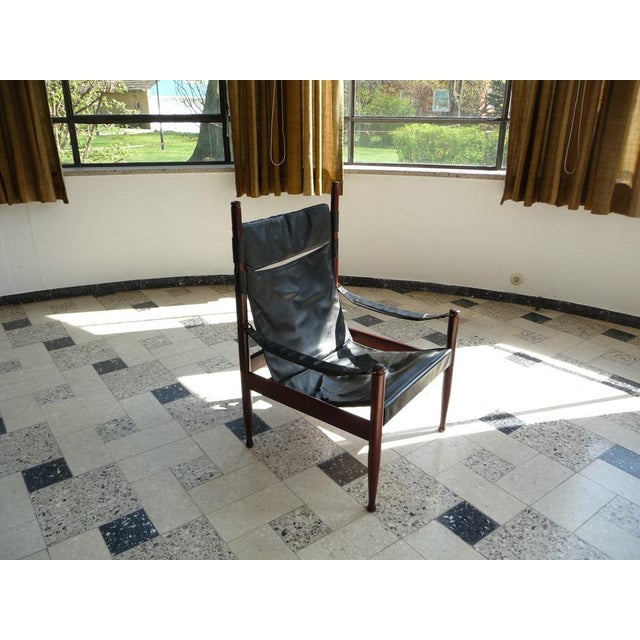 Niels Eilersen Danish Leather High Back Safari Armchair by Erik Wørts for Niels Eilersen, 1960s For Sale - Image 4 of 17