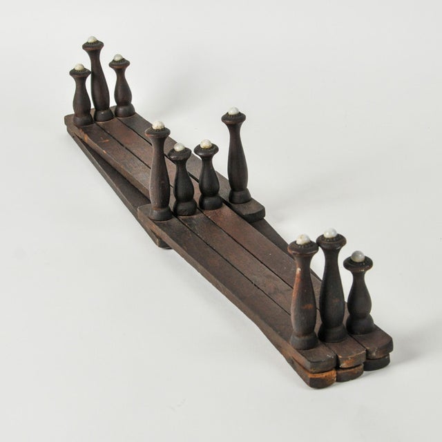 Victorian Antique Accordion Peg Holder With Porcelain Caps | Wall Mount Early 1900's Expandable Peg Rack For Sale - Image 3 of 13