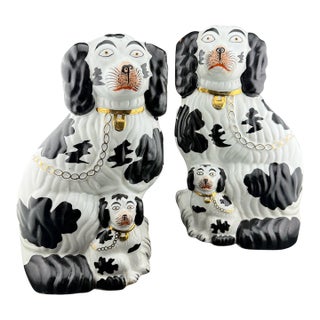 Large Staffordshire Spaniel Dog and Pup Figurines For Sale