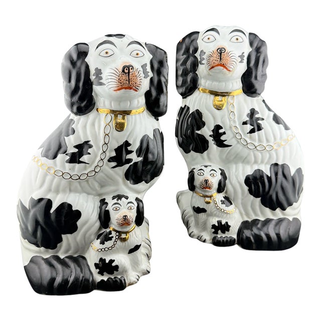 Large Staffordshire Spaniel Dog and Pup Figurines For Sale