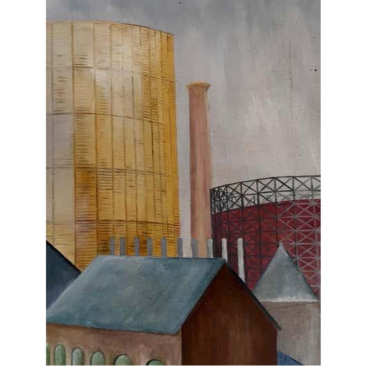 Industrial Landscape Painting, Signed Duff, 1942, Oil on Canvas, USA For Sale - Image 15 of 18