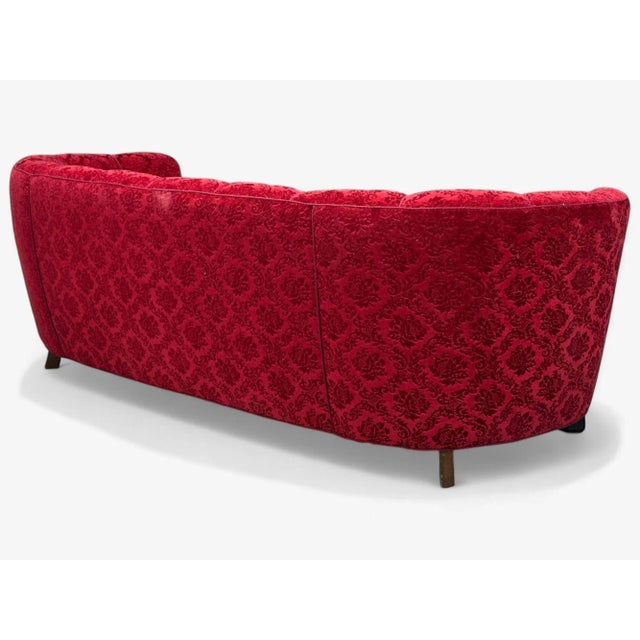 Red Danish Cabinetmaker, Oak, Fabric, Curved Banana Sofa, Denmark, 1960s For Sale - Image 8 of 10