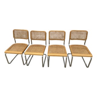 1980s Set of 4 Vintage Marcel Breuer Style Cantilever Cesca Side Chairs For Sale