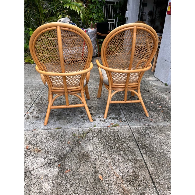 Wood Vintage Palm Beach Bent Rattan & Bamboo Dining Set With Glass Top & 4 Armchairs For Sale - Image 7 of 12