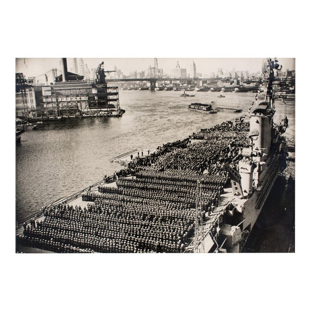 USS Roosevelt, New York Navy Day 1945, Silver Gelatin B and W Photography Framed For Sale