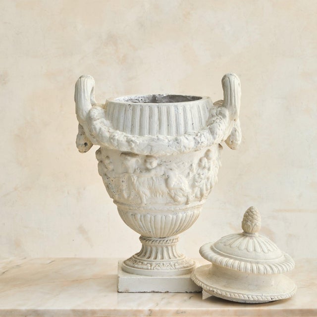 Vintage Italian Neoclassical Plaster Urn with Handles - 2 Available For Sale - Image 4 of 11