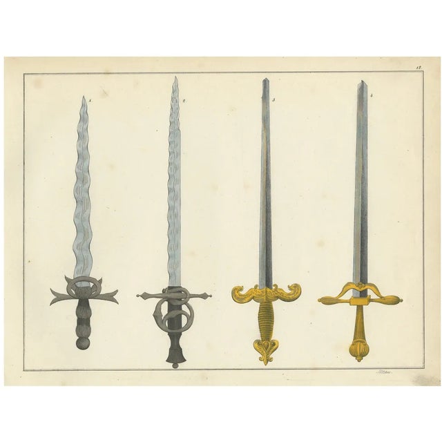 Ornate Medieval and Renaissance Swords, 1842, Lithograph For Sale