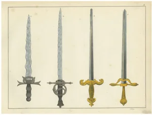 Ornate Medieval and Renaissance Swords, 1842, Lithograph